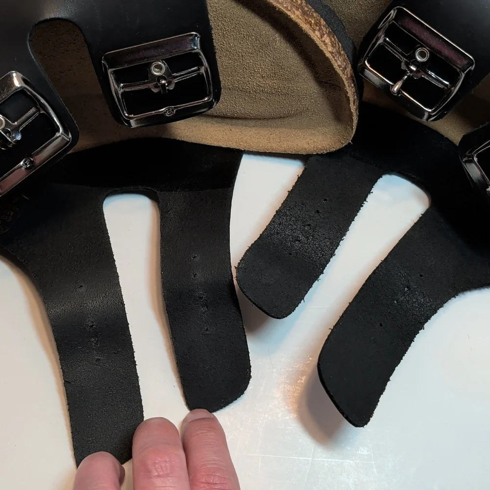 Bos. & Co. Men's Black Leather Sandals With Adjustable Buckle Straps Size 10